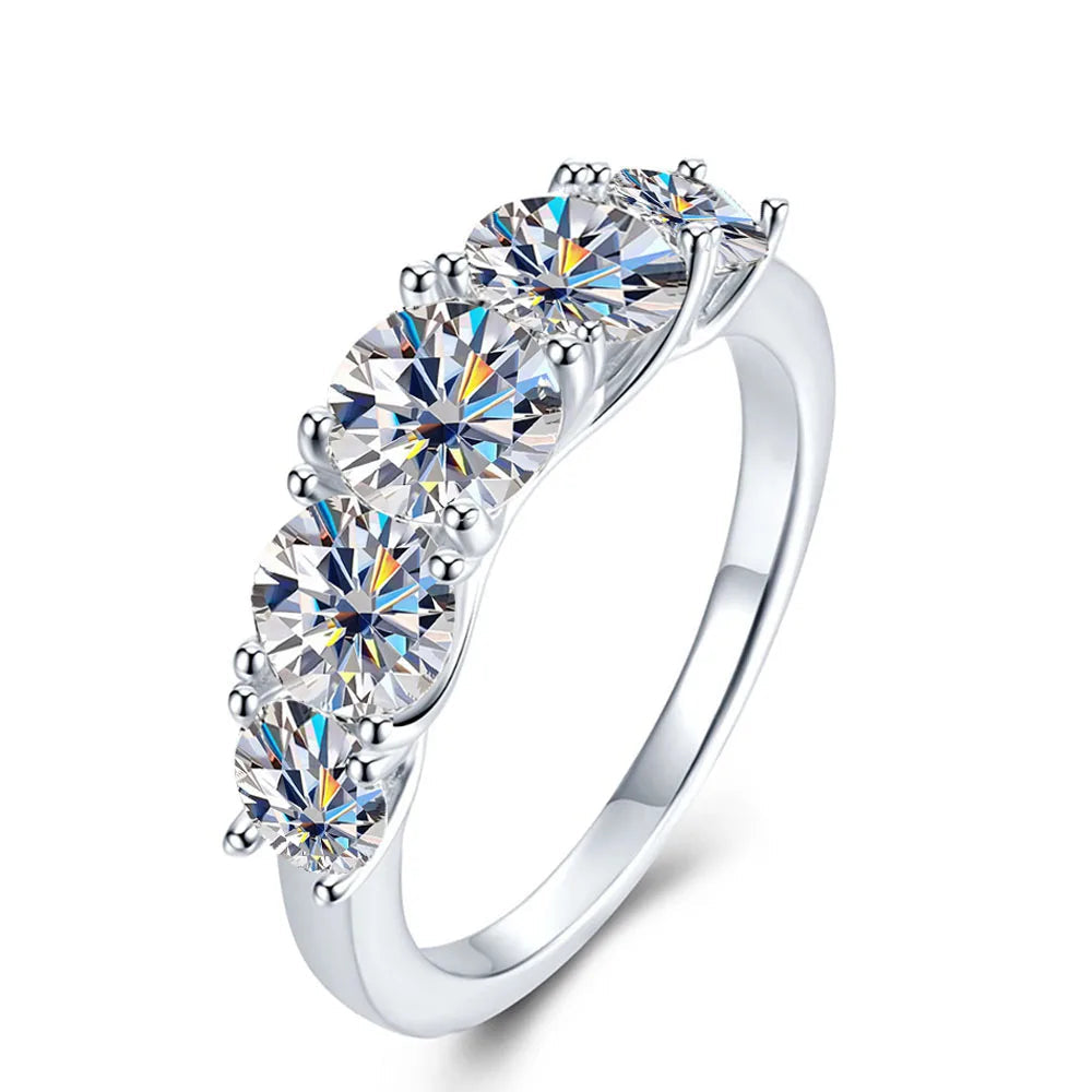 3.6ct 5 pedras d cor vvs1 moissanite anéis de diamante feminino presente de aniversário s925 prata esterlina linha anel casamento jóias de noiva, comprar todo dia