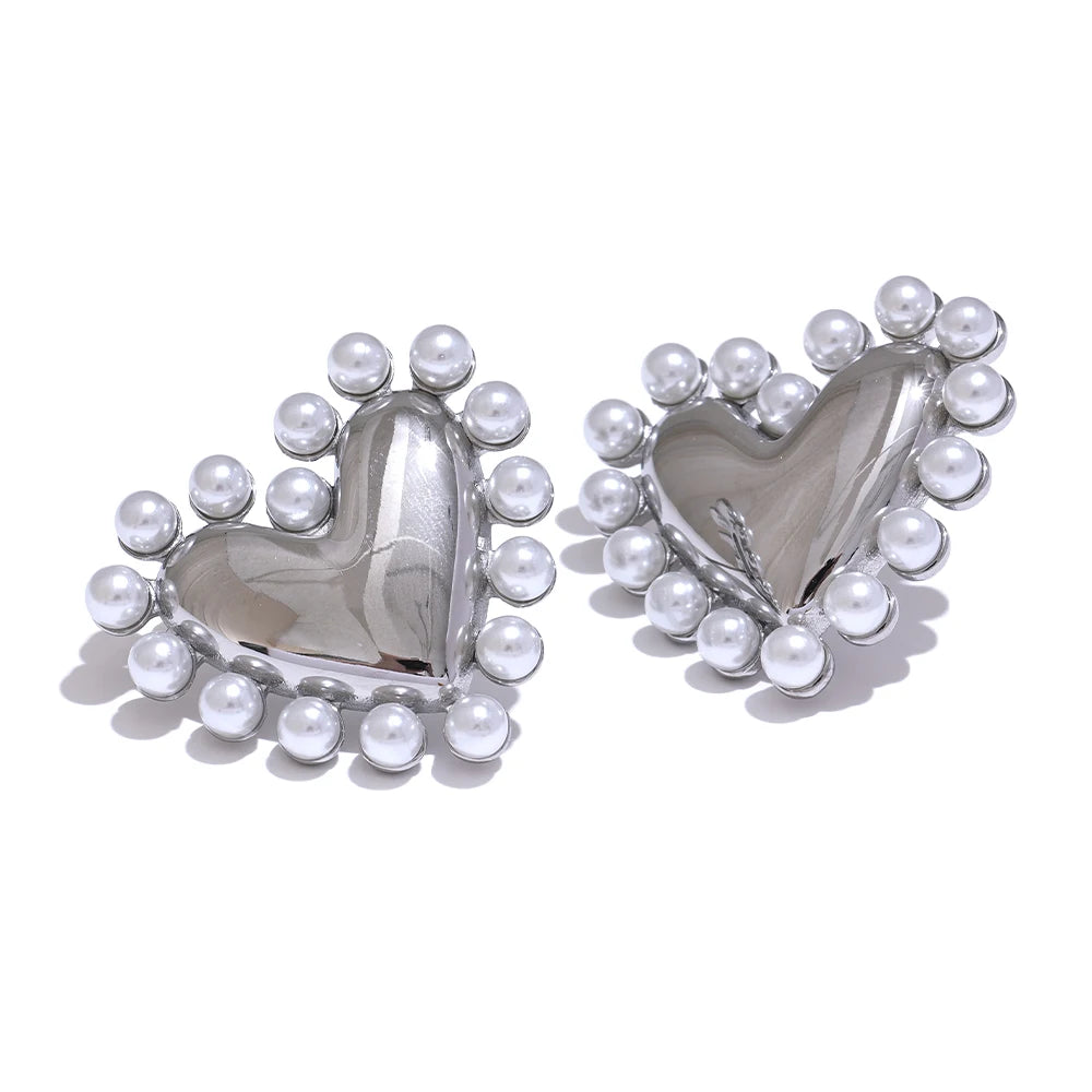 Coração Imitação De Pérolas Brincos De Aço Inoxidável, Evitar Alergia, Metal, Requintado, Impermeável Jóias, Presente Amante, Moda