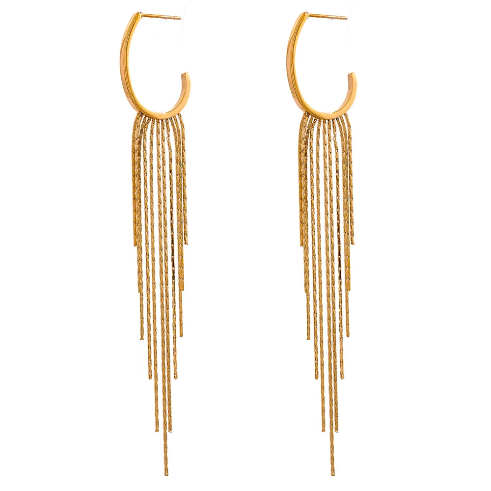Yhpup-Brincos Dangle Longos Borla para Mulheres, Encantos de Metal, Jóias de Aço Inoxidável Impermeável, Cor Dourada, PVD, Fashion Party,Brincos Longos Femininos,
Acessórios Sofisticados para Festas,
Brincos em Aço Inoxidável com Ouro,
Joias Modernas e Elegantes,
Brincos de Borla Leves e Confortáveis,
Presentes para Mulheres Estilosas,
Brincos de Alta Durabilidade,
Brincos Dourados e Prateados Femininos,