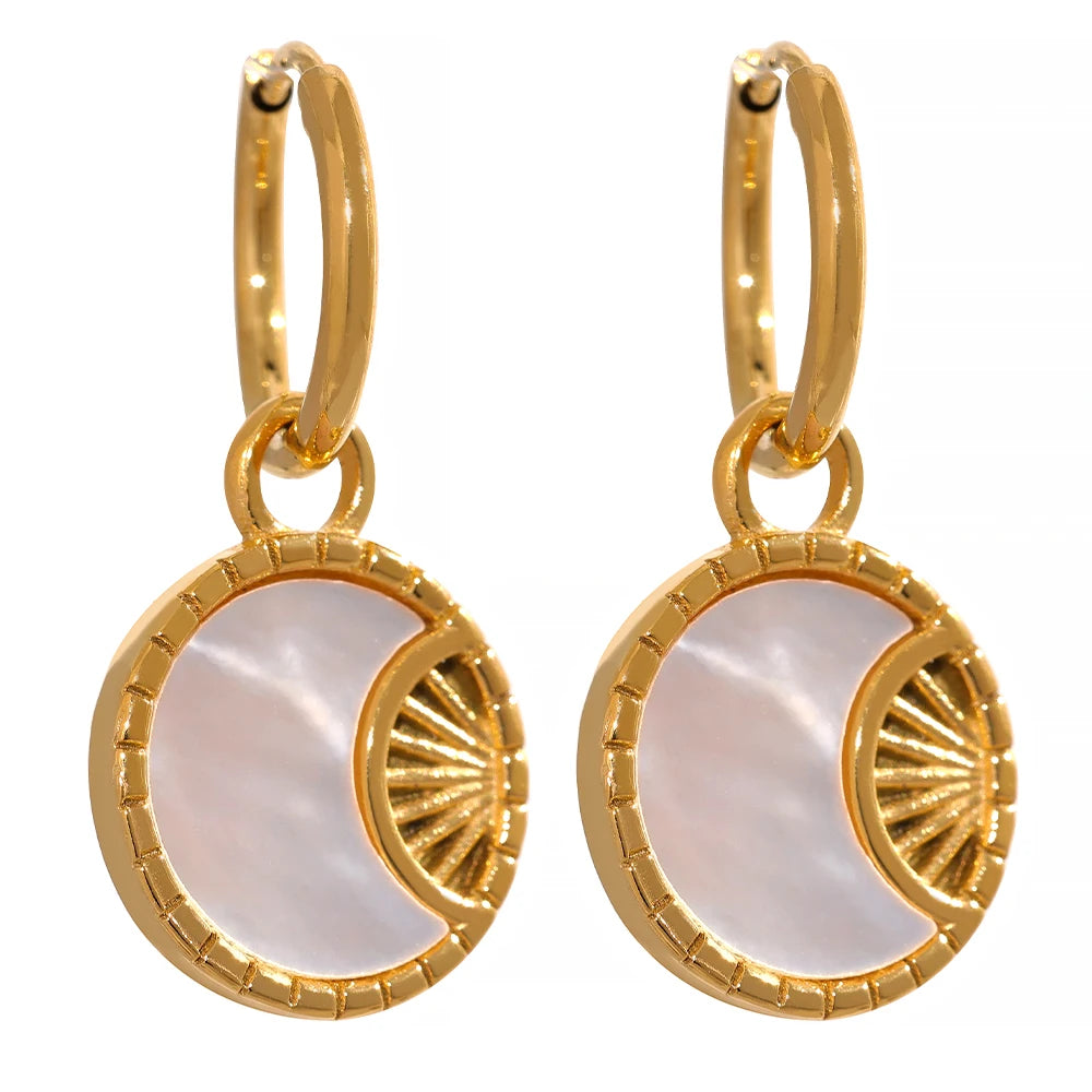 comprar todo dia aço inoxidável concha estrela lua gota balançar brincos pvd dourado elegante moda jóias feminino des boucles doreoreilles