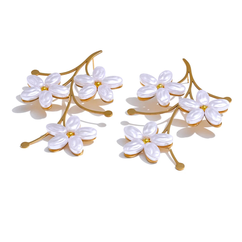 comprar todo dia, moda imitação de pérolas flor cor dourada grandes brincos de aço inoxidável feminino charme diário mais leve jóias presente