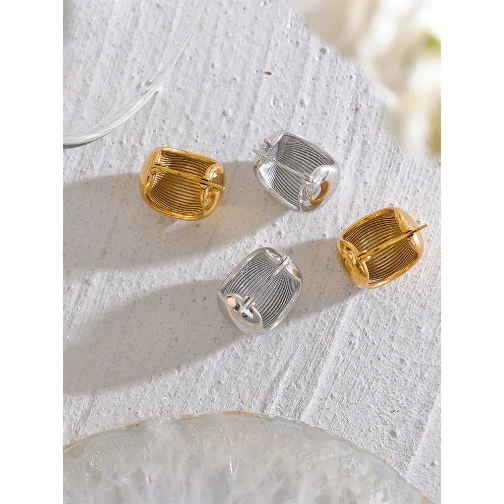 comprar todo dia, aço inoxidável robusto geométrico incomum brincos, personalizado metal à prova de ferrugem, 18k ouro cor jóias, charme feminino