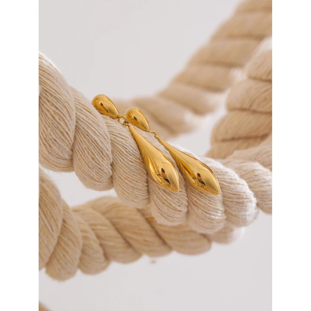 comprar todo dia-Brincos Declaração Gota Água, Charme Polido, Aço Inoxidável, Ouro e Platinum Plated, Rust Proof, Escritório, Temperamento Jóias