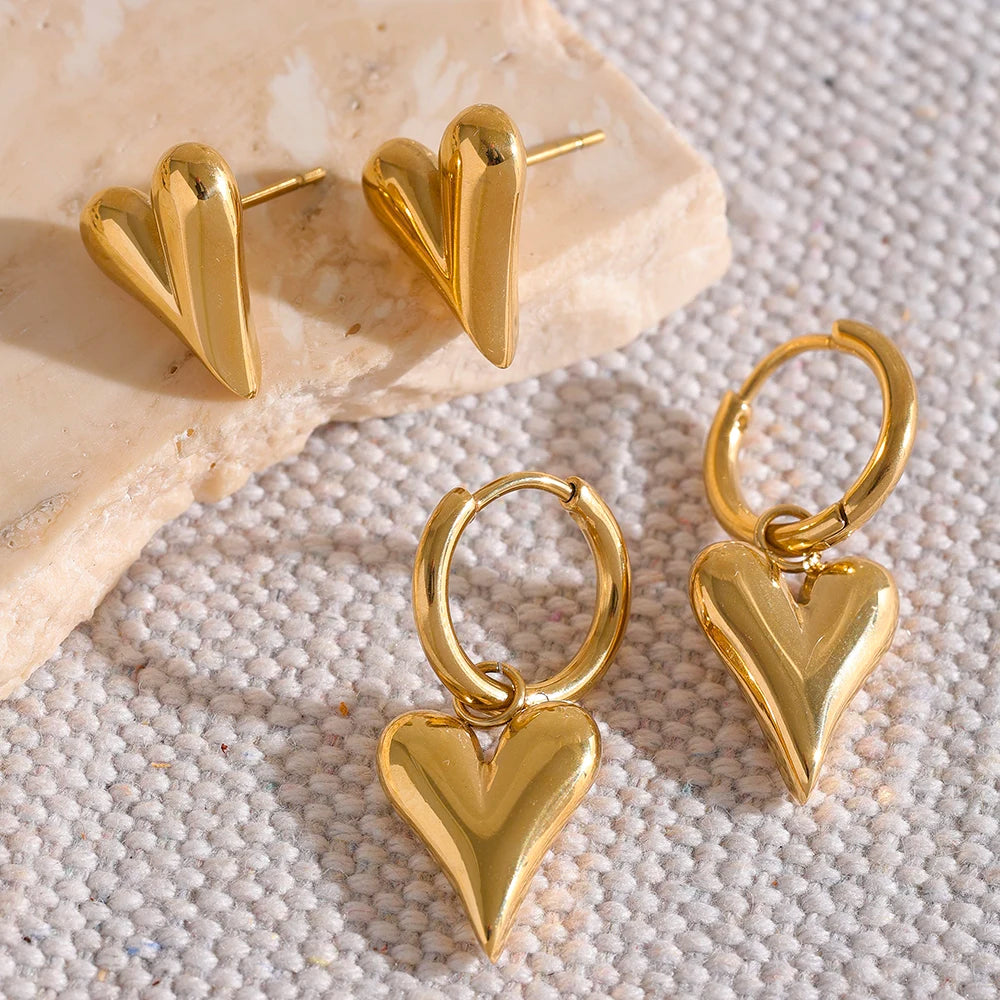 comprar todo dia aço inoxidável chique coração huggie hoop brincos charme cor de ouro manchar livre moda jóias para mulher bijuteria