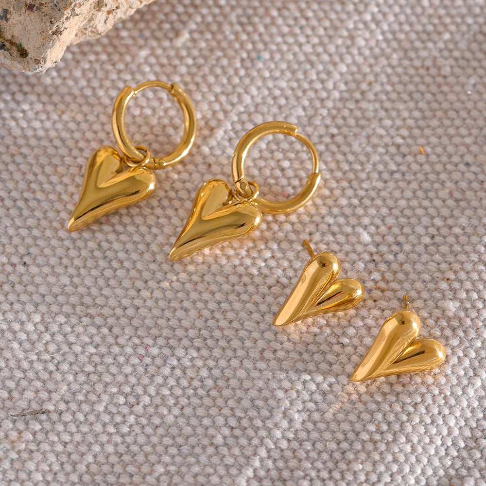 comprar todo dia aço inoxidável chique coração huggie hoop brincos charme cor de ouro manchar livre moda jóias para mulher bijuteria