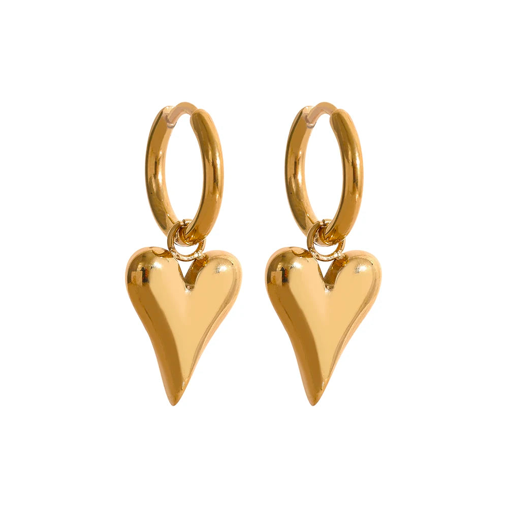 comprar todo dia, aço inoxidável chique coração huggie hoop brincos charme cor de ouro manchar livre moda jóias para mulher bijuteria