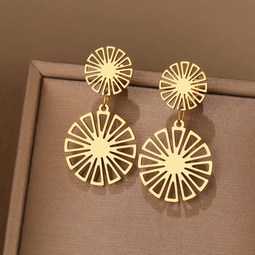 Brincos pingentes de aço inoxidável para mulheres, vintage doce, girassol delicado, sentido elegante, leve, moda luxuosa, joias