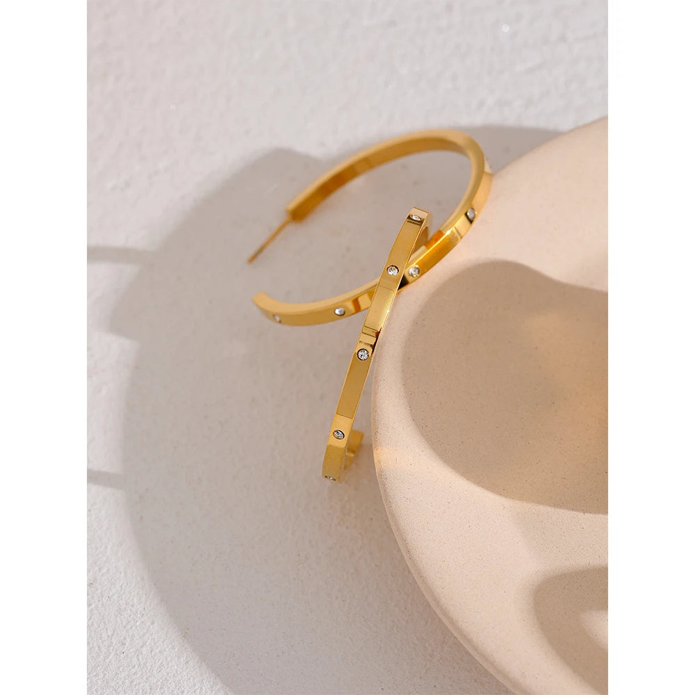 comprar todo dia 48mm zircônia cúbica de aço inoxidável grande charme redondo brincos de cor ouro moda minimalista à prova dágua jóias