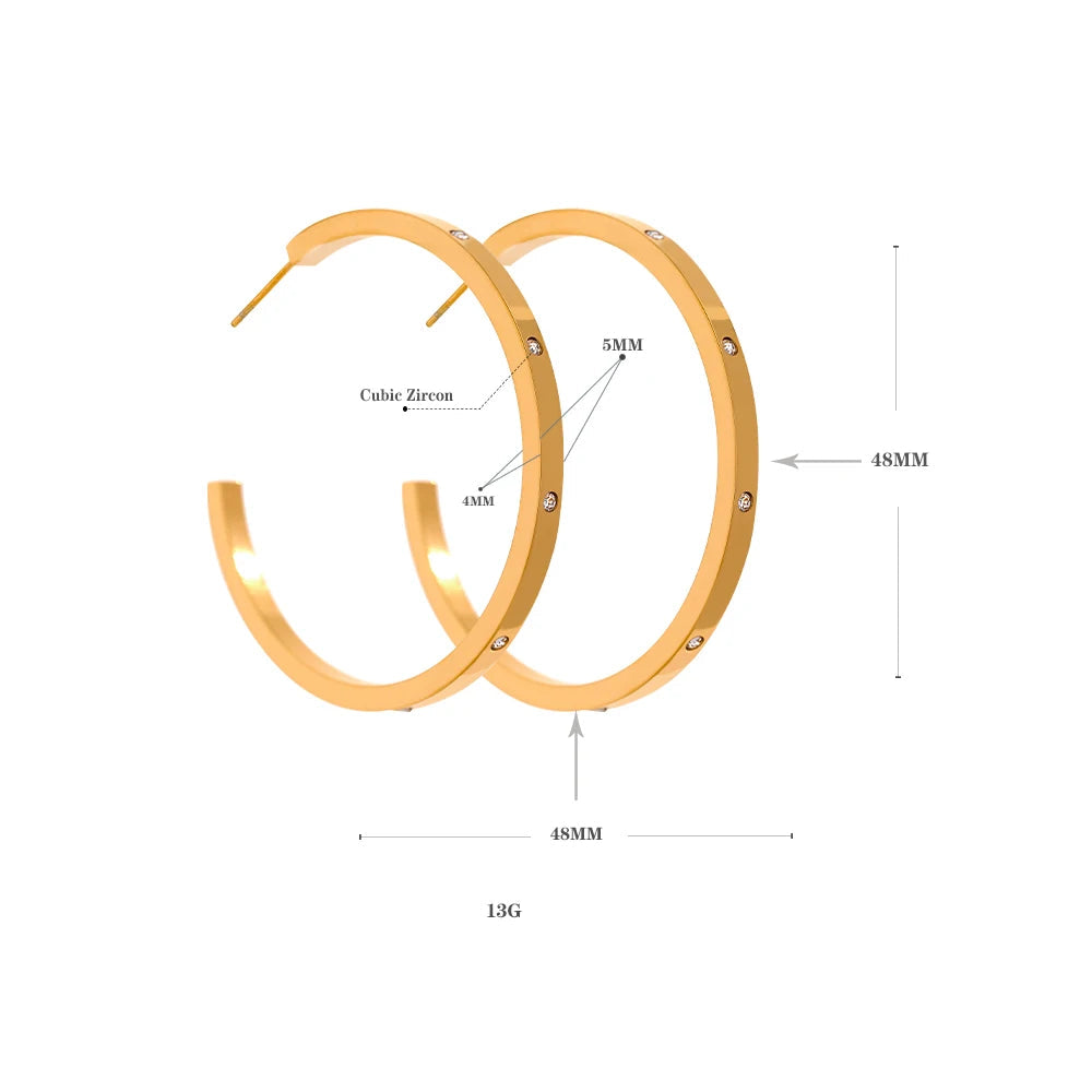 comprar todo dia 48mm zircônia cúbica de aço inoxidável grande charme redondo brincos de cor ouro moda minimalista à prova dágua jóias