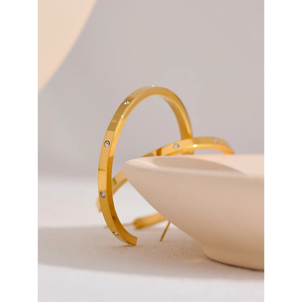 comprar todo dia 48mm zircônia cúbica de aço inoxidável grande charme redondo brincos de cor ouro moda minimalista à prova dágua jóias
