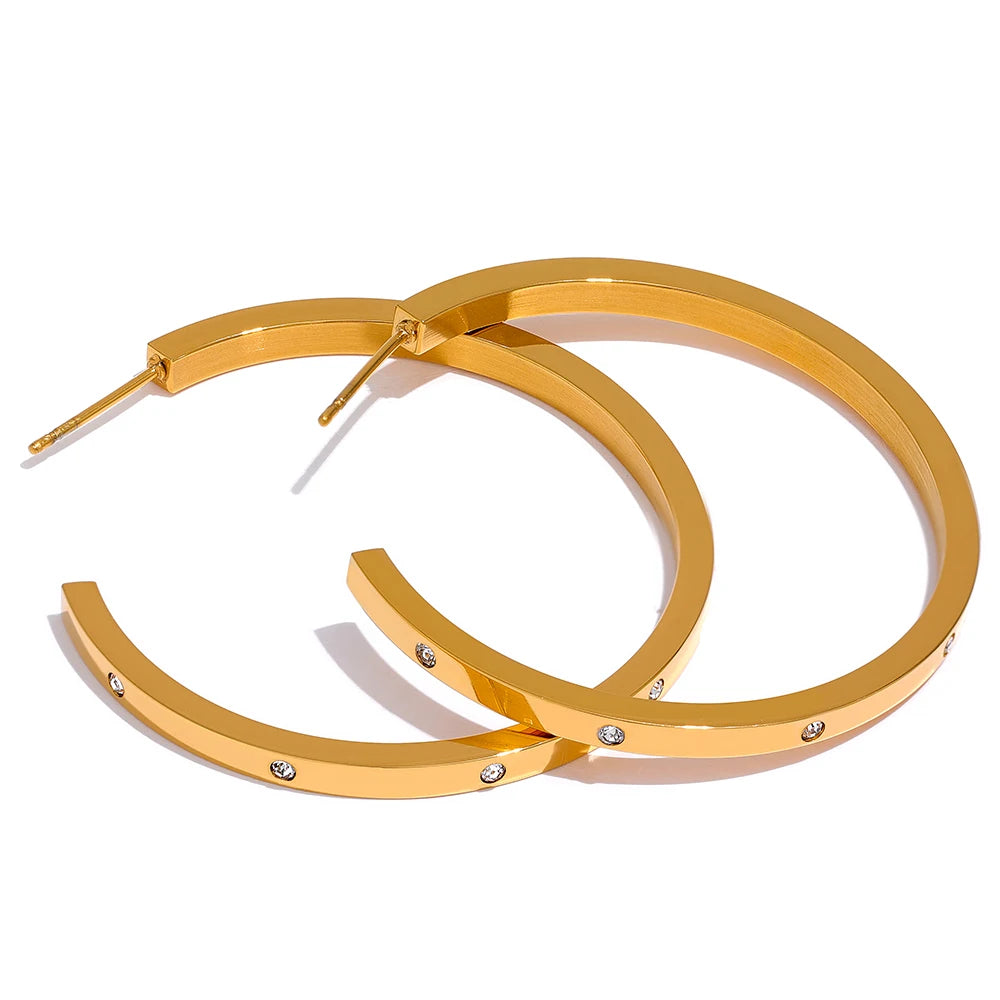 comprar todo dia, 48mm zircônia cúbica de aço inoxidável grande charme redondo brincos de cor ouro moda minimalista à prova dágua jóias