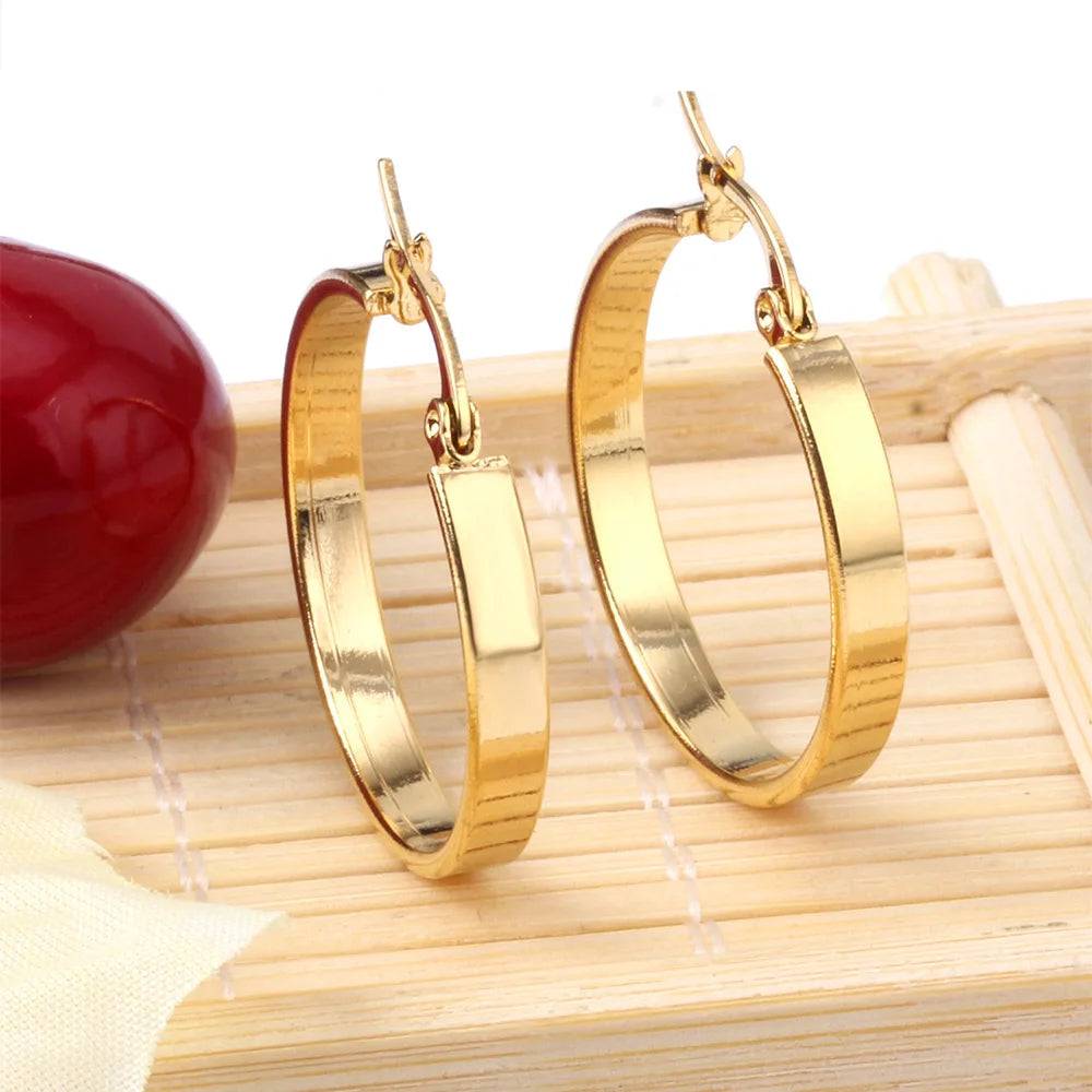 Luxusteel forma redonda brincos de argola de aço inoxidável feminino simples geométrico pequeno grande metal feminino brinco jóias