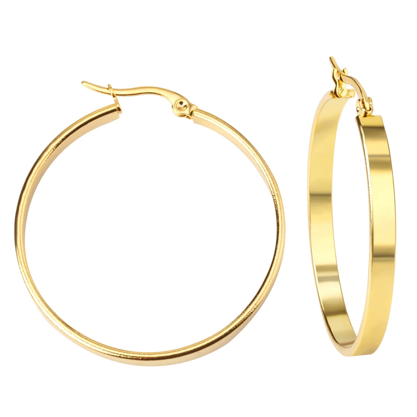 Luxusteel forma redonda brincos de argola de aço inoxidável feminino simples geométrico pequeno grande metal feminino brinco jóias