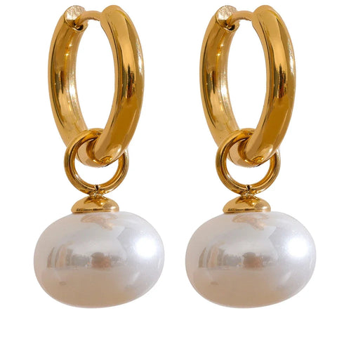 comprar todo dia, alta qualidade imitação de pérolas gota aço inoxidável dourado coreano hoop brincos encantos moda jóias bijoux femme presente