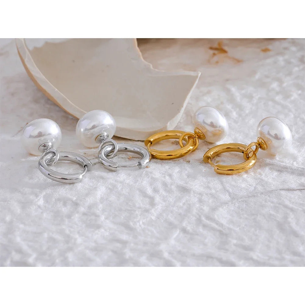 comprar todo dia, alta qualidade imitação de pérolas gota aço inoxidável dourado coreano hoop brincos encantos moda jóias bijoux femme presente