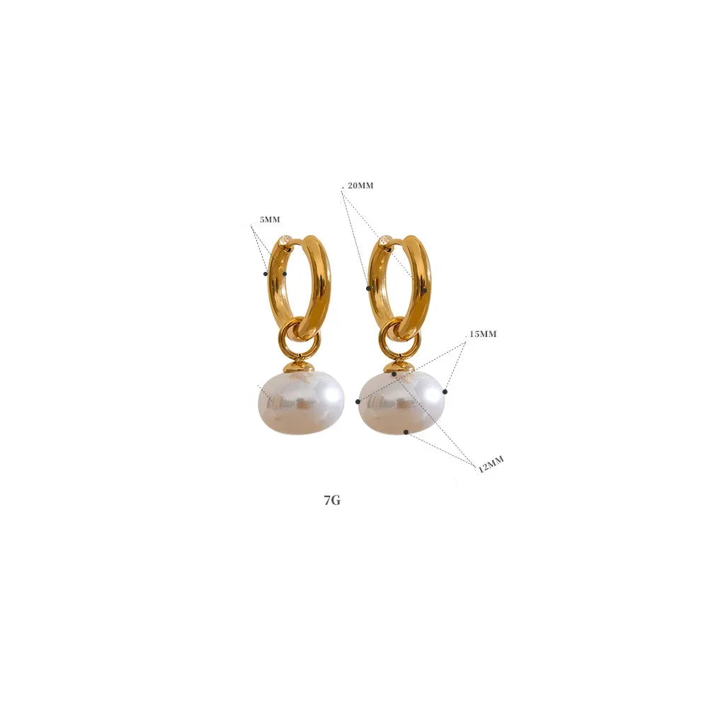 comprar todo dia, alta qualidade imitação de pérolas gota aço inoxidável dourado coreano hoop brincos encantos moda jóias bijoux femme presente
