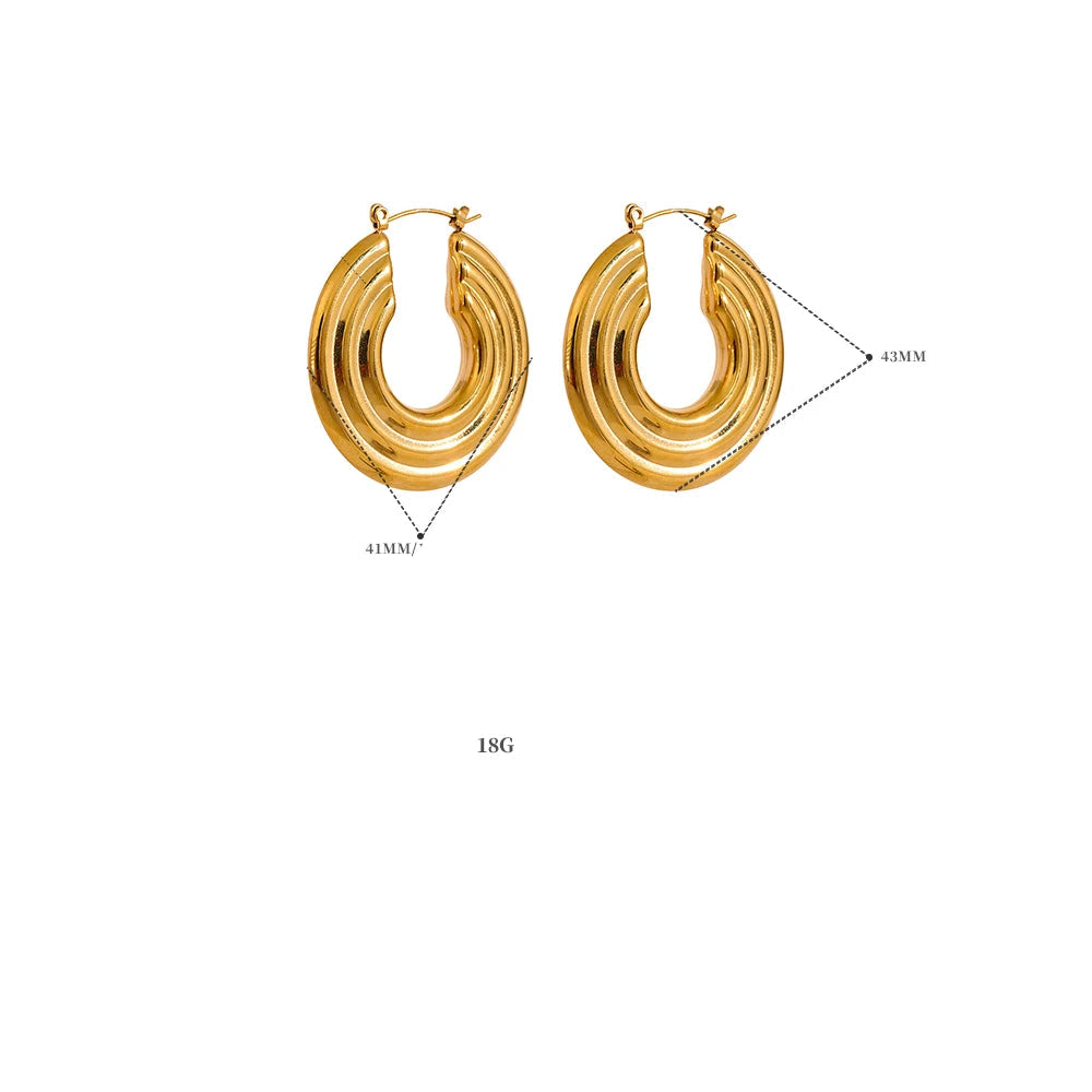comprar todo dia,
Aço Inoxidável Redondo Cor Ouro Hoop Brincos, Big Metal Charme, Anti Alérgico Moda Jóias, Impermeável, Declaração, 42mm