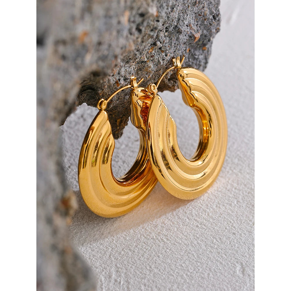 comprar todo dia, Aço Inoxidável Redondo Cor Ouro Hoop Brincos, Big Metal Charme, Anti Alérgico Moda Jóias, Impermeável, Declaração, 42mm