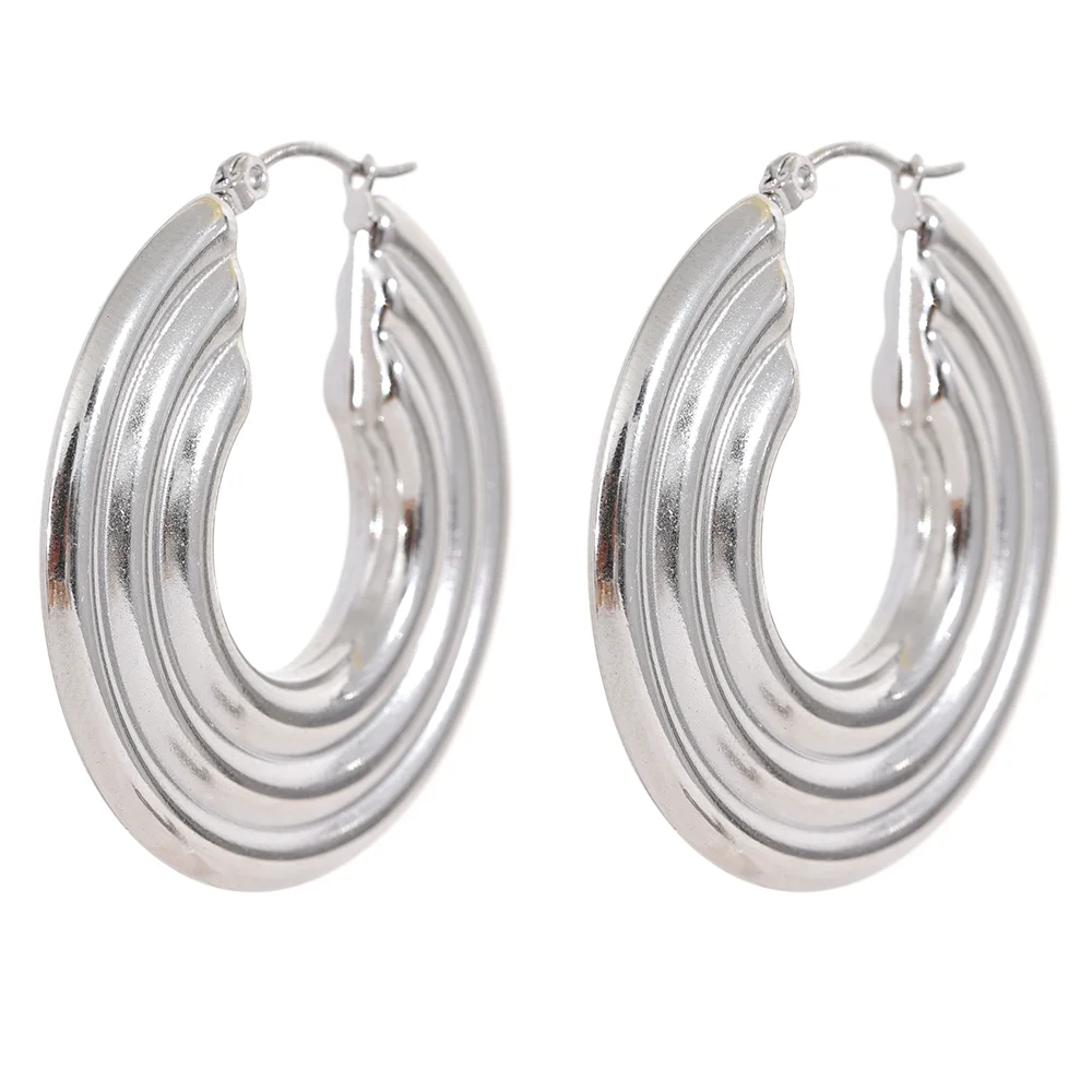 comprar todo dia,
Aço Inoxidável Redondo Cor Ouro Hoop Brincos, Big Metal Charme, Anti Alérgico Moda Jóias, Impermeável, Declaração, 42mm
