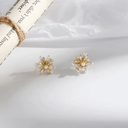 Brincos de pérolas para mulheres, elegantes brincos franceses floco de neve, design high-end, luxo acessível