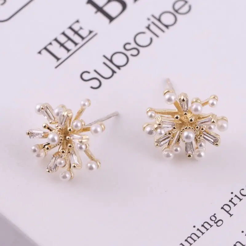 Brincos de pérolas para mulheres, elegantes brincos franceses floco de neve, design high-end, luxo acessível