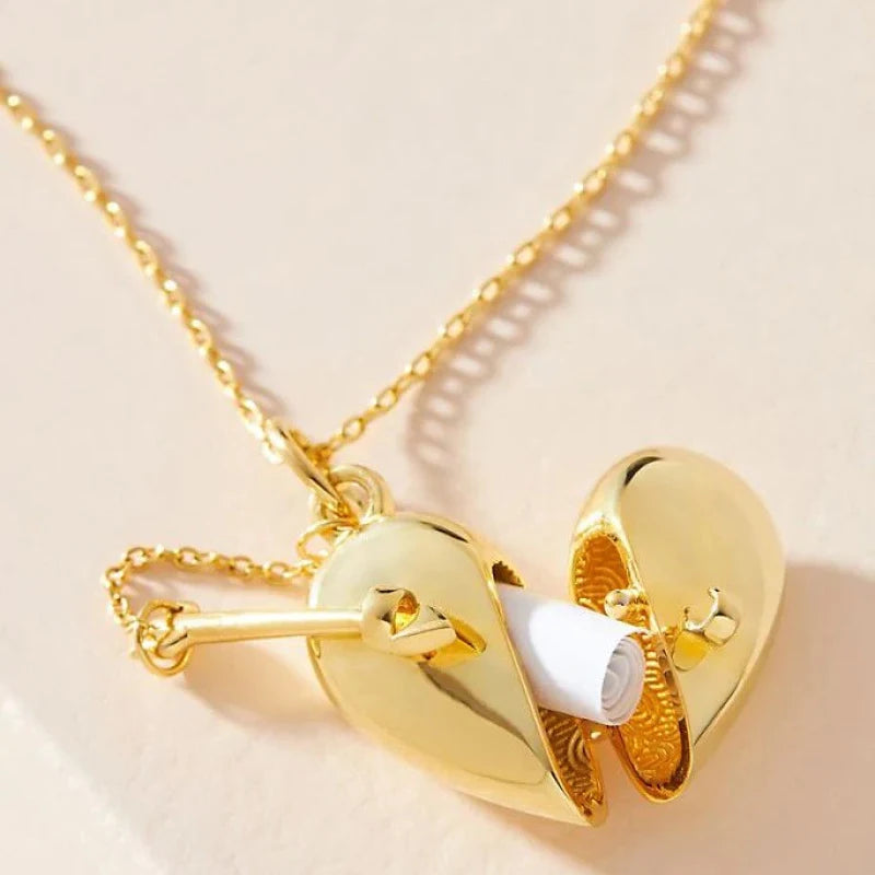 Elegante banhado a ouro coração caixa pingente colar para mulheres, aberto coração álbum colarinho cadeia, dia dos namorados presente, comprar todo dia