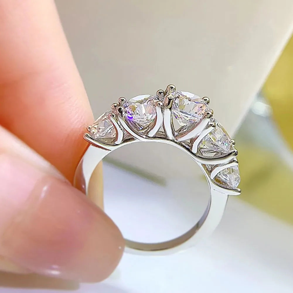 3.6ct 5 pedras d cor vvs1 moissanite anéis de diamante feminino presente de aniversário s925 prata esterlina linha anel casamento jóias de noiva, comprar todo dia