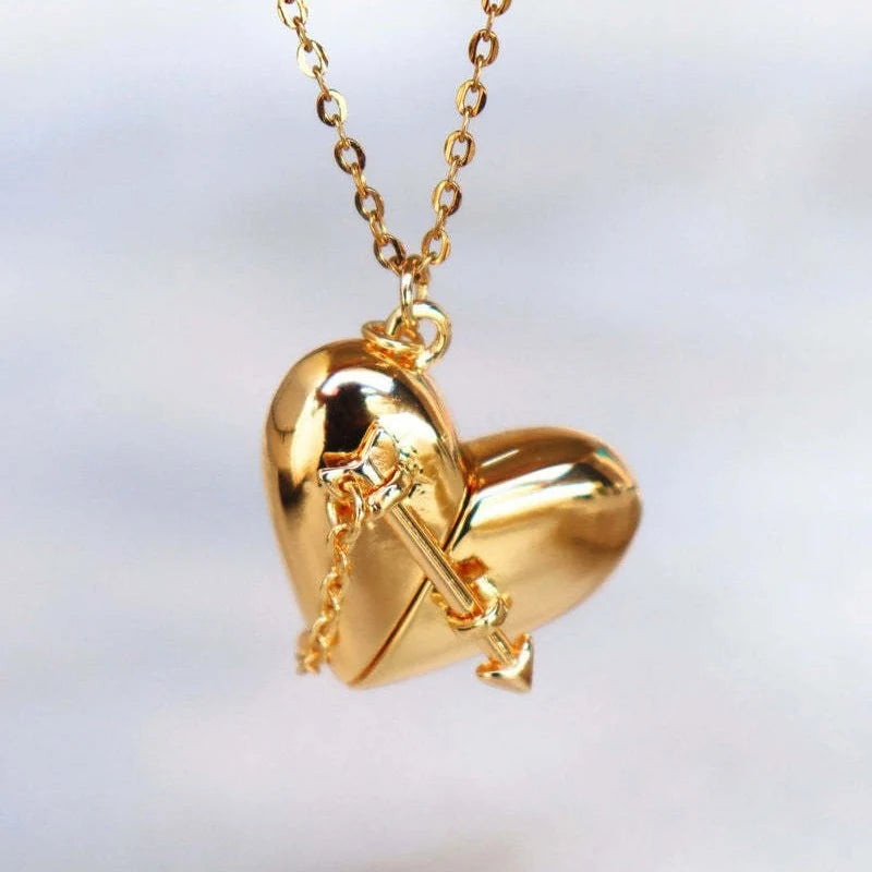 Elegante banhado a ouro coração caixa pingente colar para mulheres, aberto coração álbum colarinho cadeia, dia dos namorados presente, comprar todo dia