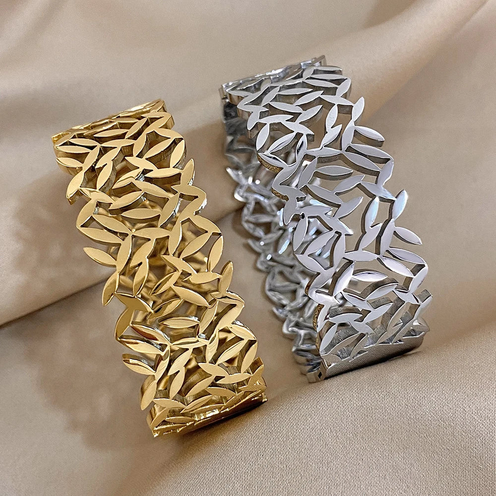 ALLYES-Aço Inoxidável Deixa Pulseiras para Mulheres, Pulseiras Largas Chunky, Pulseira de Pulso Design Exclusivo, Jóias Impermeáveis, 316L