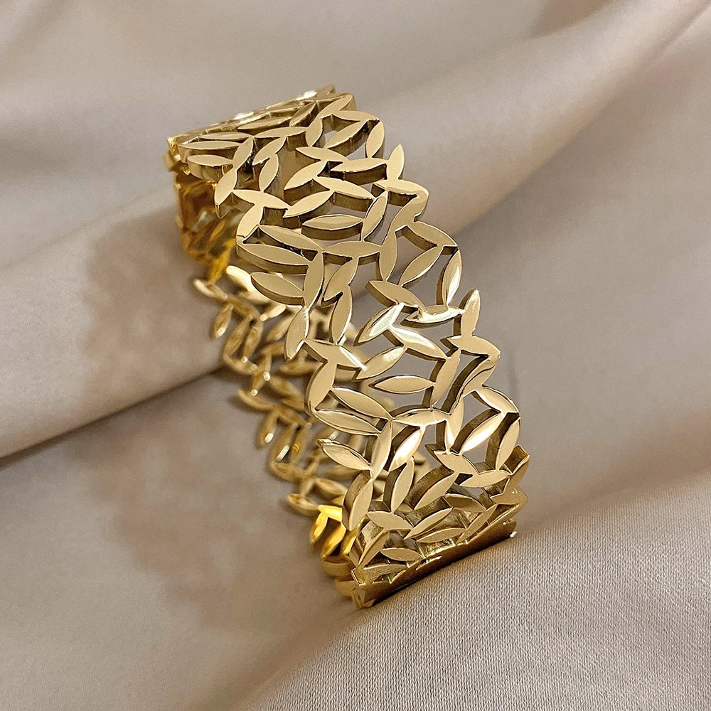 ALLYES-Aço Inoxidável Deixa Pulseiras para Mulheres, Pulseiras Largas Chunky, Pulseira de Pulso Design Exclusivo, Jóias Impermeáveis, 316L
