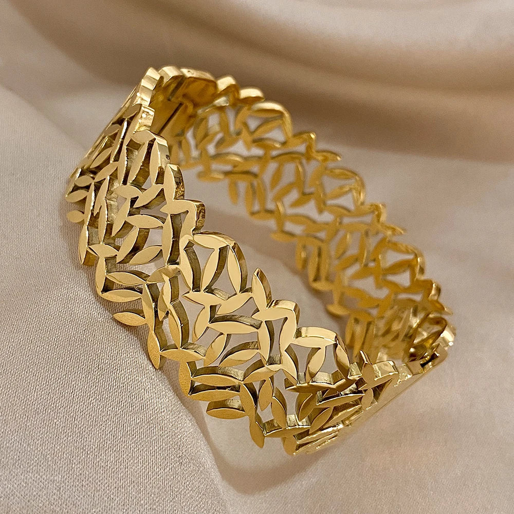 ALLYES-Aço Inoxidável Deixa Pulseiras para Mulheres, Pulseiras Largas Chunky, Pulseira de Pulso Design Exclusivo, Jóias Impermeáveis, 316L