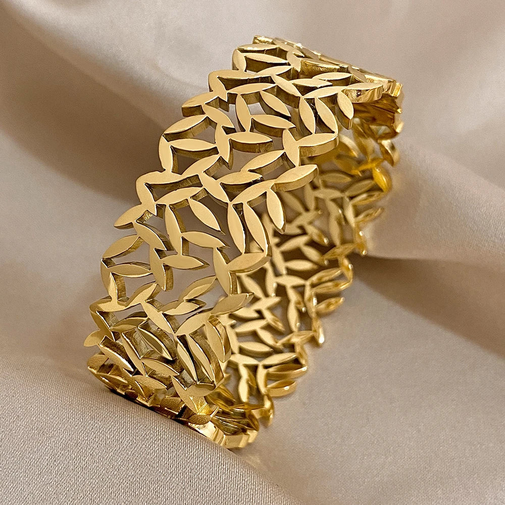 ALLYES-Aço Inoxidável Deixa Pulseiras para Mulheres, Pulseiras Largas Chunky, Pulseira de Pulso Design Exclusivo, Jóias Impermeáveis, 316L
