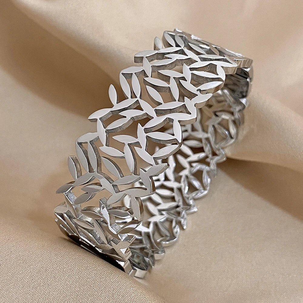 ALLYES-Aço Inoxidável Deixa Pulseiras para Mulheres, Pulseiras Largas Chunky, Pulseira de Pulso Design Exclusivo, Jóias Impermeáveis, 316L