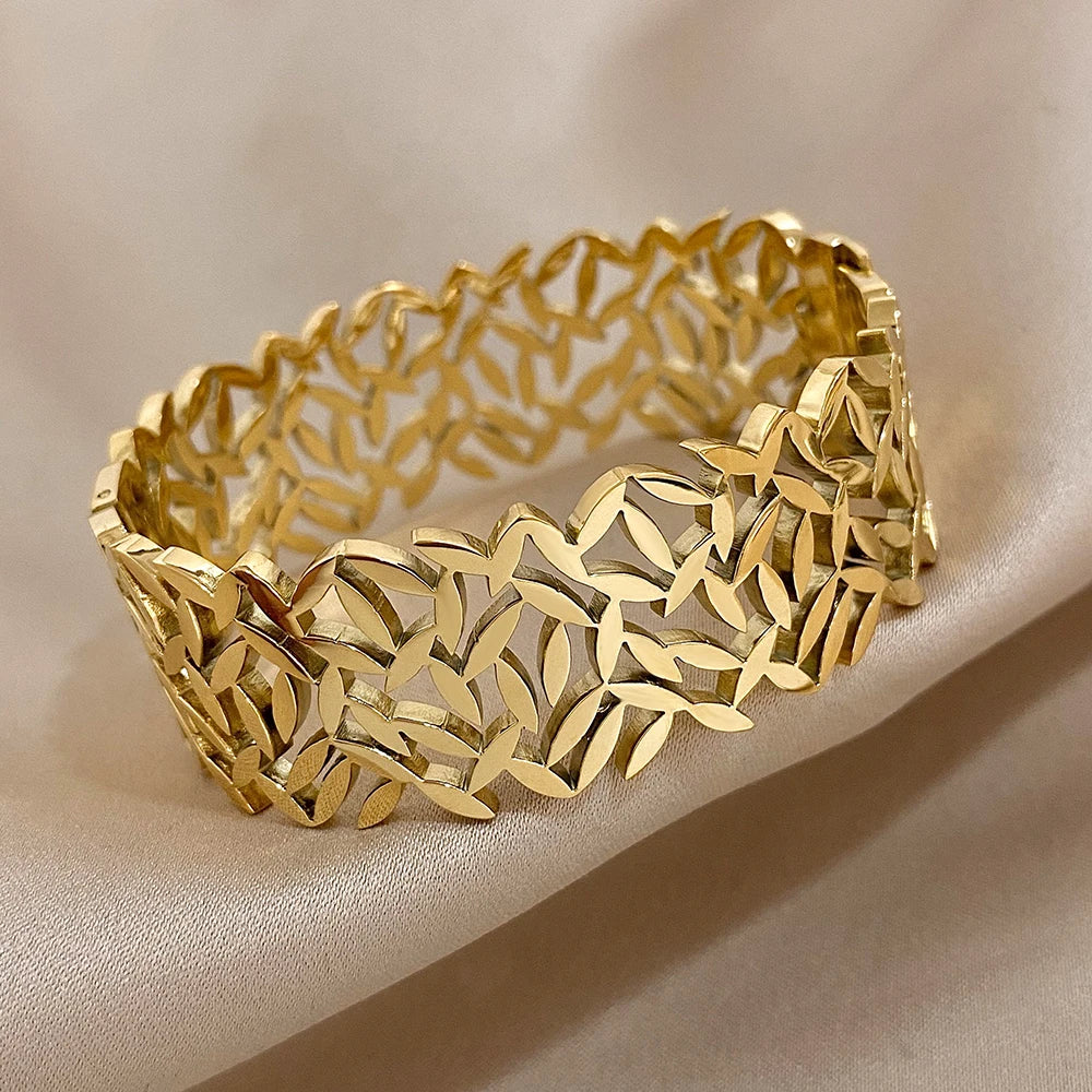 ALLYES-Aço Inoxidável Deixa Pulseiras para Mulheres, Pulseiras Largas Chunky, Pulseira de Pulso Design Exclusivo, Jóias Impermeáveis, 316L