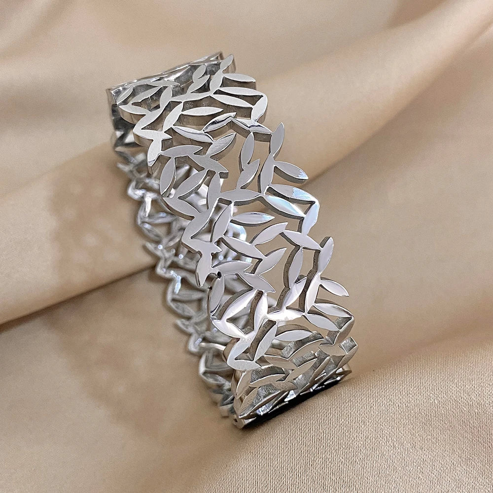 ALLYES-Aço Inoxidável Deixa Pulseiras para Mulheres, Pulseiras Largas Chunky, Pulseira de Pulso Design Exclusivo, Jóias Impermeáveis, 316L