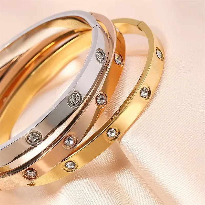 Pulseira de zircônia cúbica em aço inoxidável para homens e mulheres, sem desbotamento, joias diárias, presente de feriado, festa, moda
