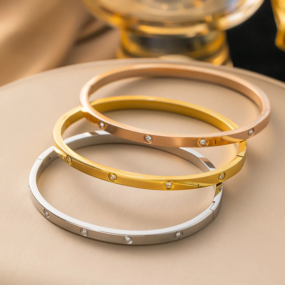 Pulseira de zircônia cúbica em aço inoxidável para homens e mulheres, sem desbotamento, joias diárias, presente de feriado, festa, moda