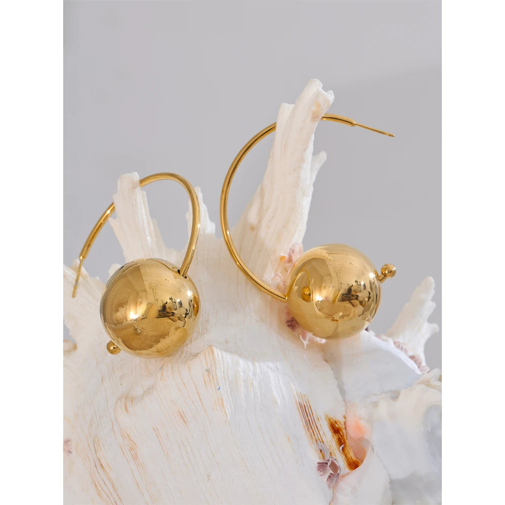 Yhpup 25mm grande bola redonda de aço inoxidável em forma de C moda huggie brincos suave declaração atraente jóias banhado a ouro PVD