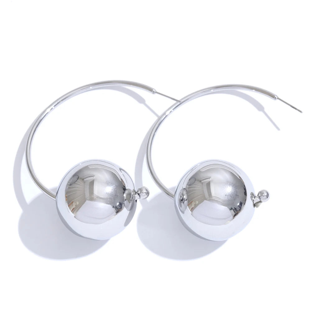 Yhpup 25mm grande bola redonda de aço inoxidável em forma de C moda huggie brincos suave declaração atraente jóias banhado a ouro PVD