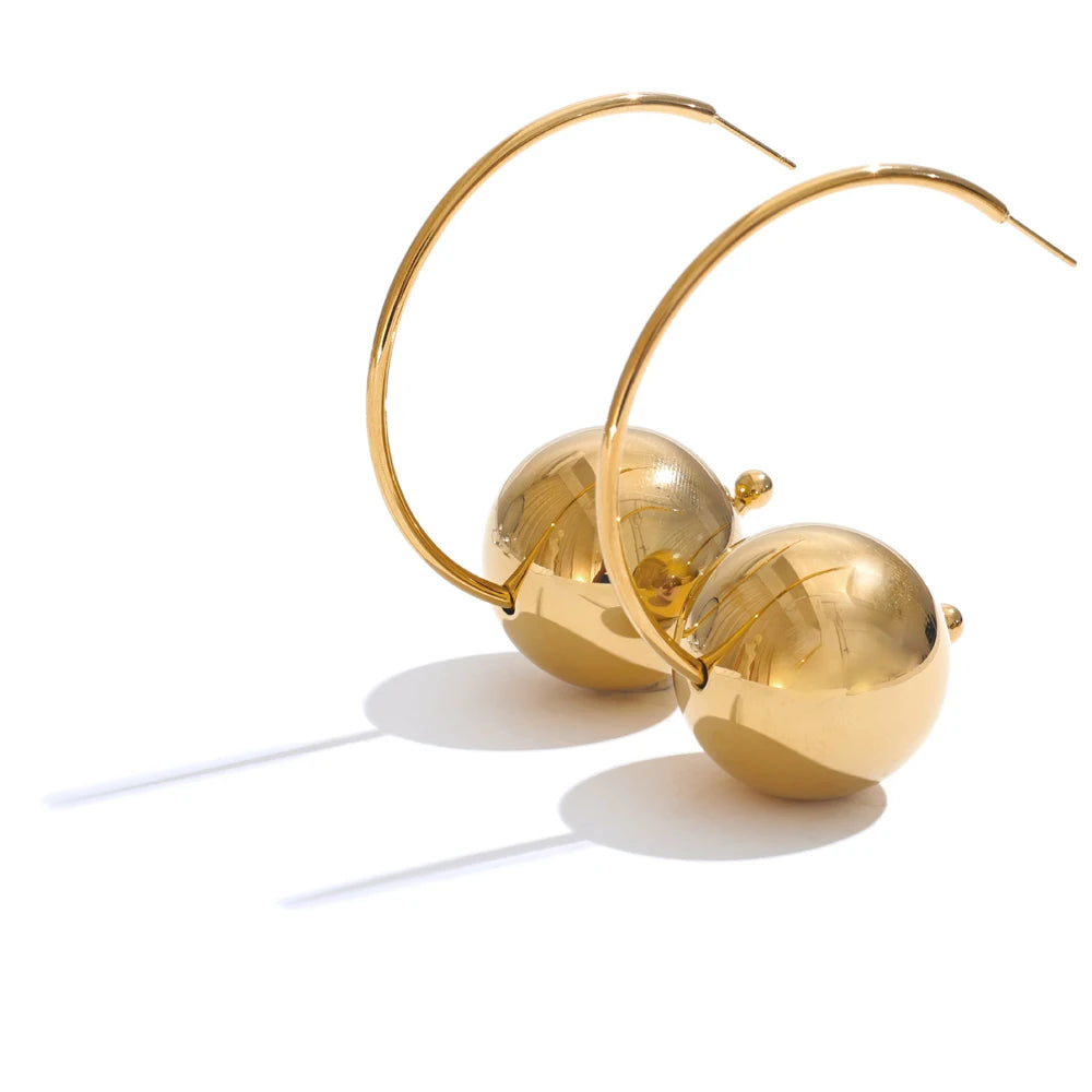 Yhpup 25mm grande bola redonda de aço inoxidável em forma de C moda huggie brincos suave declaração atraente jóias banhado a ouro PVD