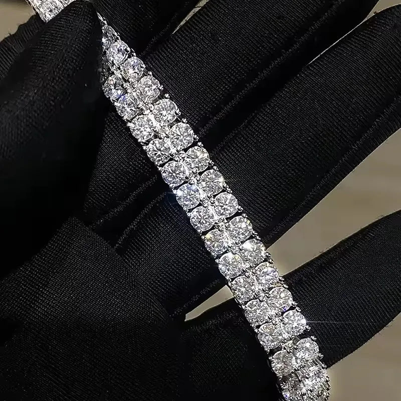 Bxiny pulseiras de tênis de moissanite 3mm, prata s925 para mulheres e homens, fileira dupla, diamante certificado, hiphop, corrente de mão, joias de presente