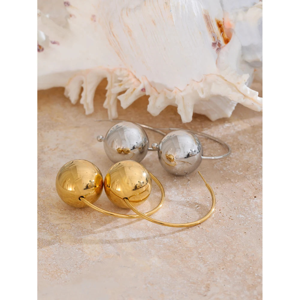 Yhpup 25mm grande bola redonda de aço inoxidável em forma de C moda huggie brincos suave declaração atraente jóias banhado a ouro PVD