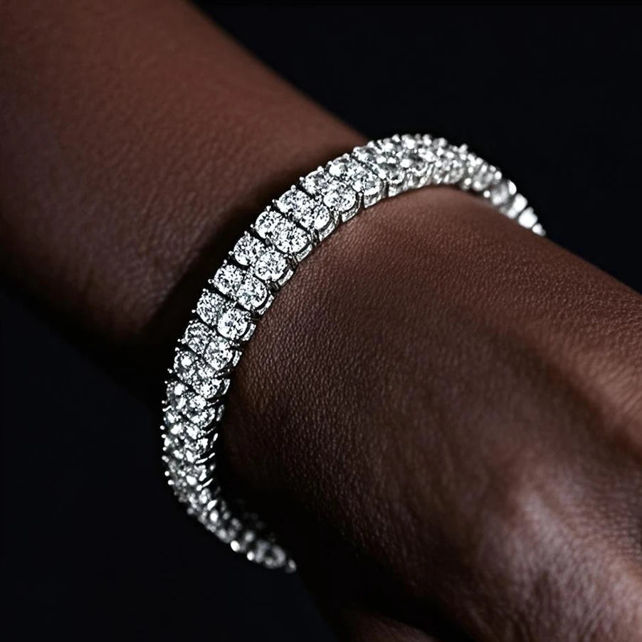 Bxiny pulseiras de tênis de moissanite 3mm, prata s925 para mulheres e homens, fileira dupla, diamante certificado, hiphop, corrente de mão, joias de presente