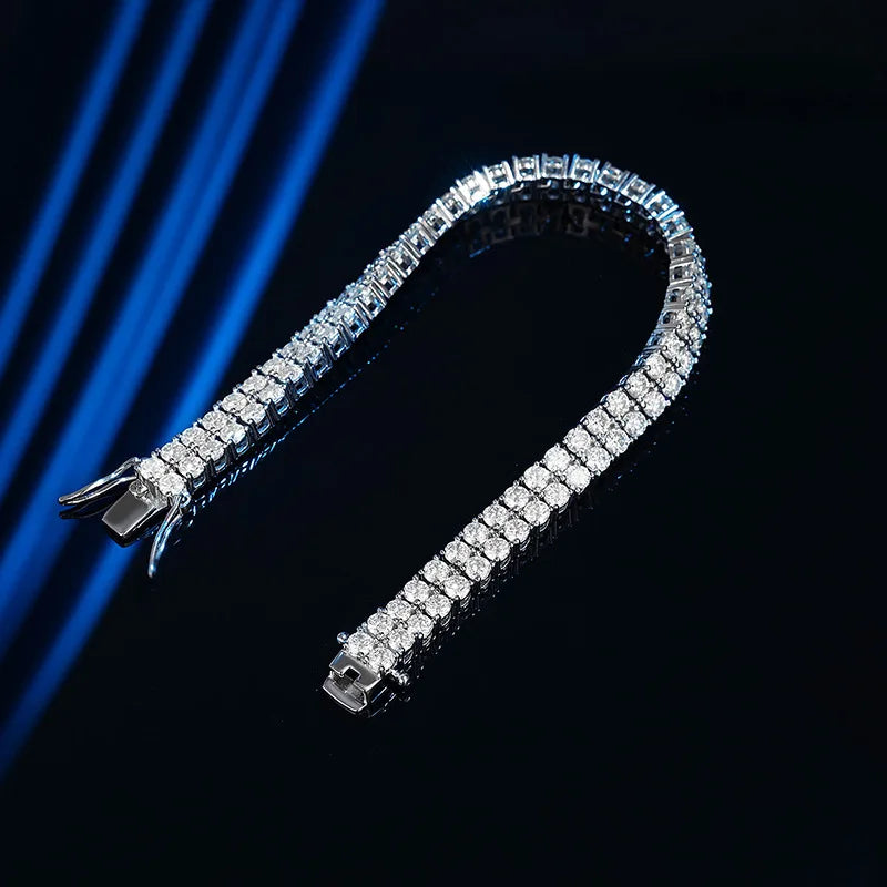 Bxiny pulseiras de tênis de moissanite 3mm, prata s925 para mulheres e homens, fileira dupla, diamante certificado, hiphop, corrente de mão, joias de presente