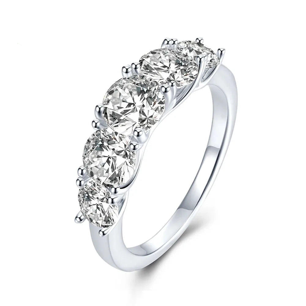 3.6ct 5 pedras d cor vvs1 moissanite anéis de diamante feminino presente de aniversário s925 prata esterlina linha anel casamento jóias de noiva, comprar todo dia