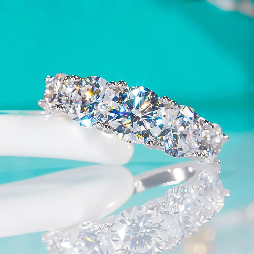 3.6ct 5 pedras d cor vvs1 moissanite anéis de diamante feminino presente de aniversário s925 prata esterlina linha anel casamento jóias de noiva, comprar todo dia