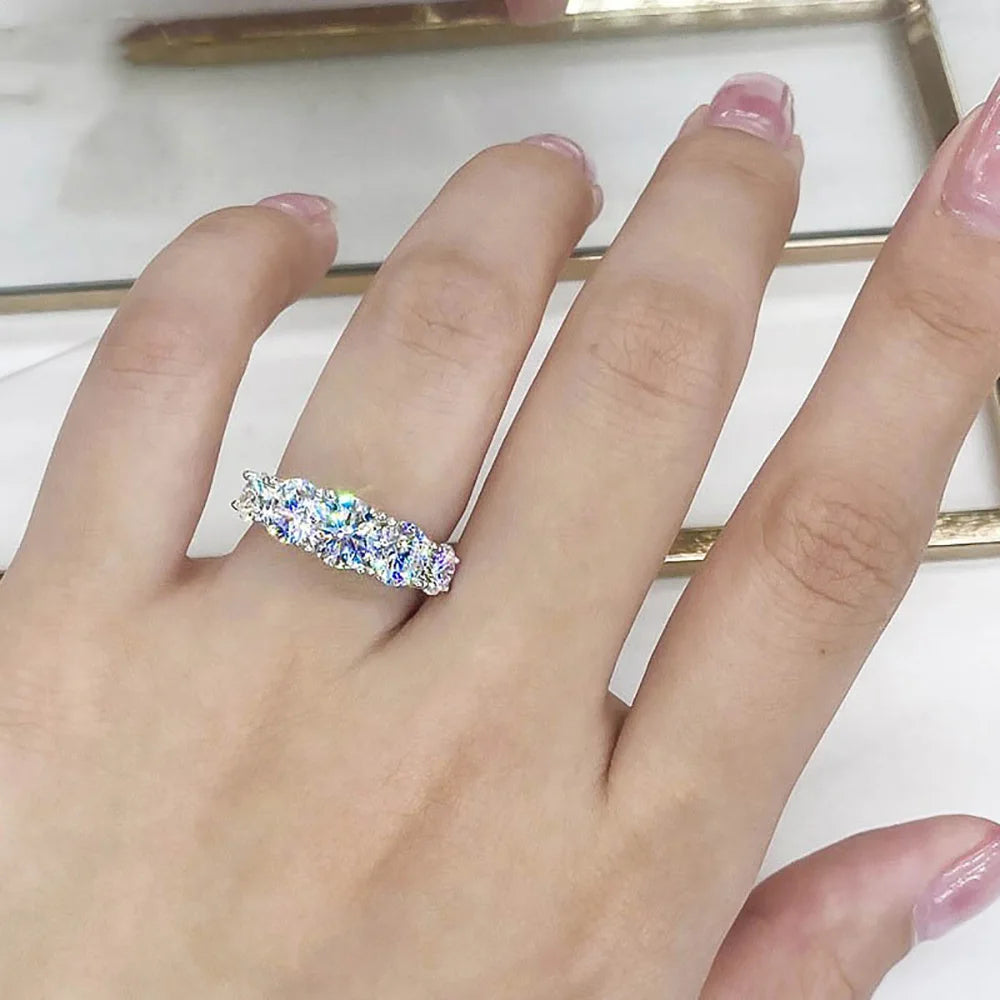3.6ct 5 pedras d cor vvs1 moissanite anéis de diamante feminino presente de aniversário s925 prata esterlina linha anel casamento jóias de noiva, comprar todo dia