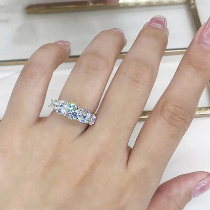 3.6ct 5 pedras d cor vvs1 moissanite anéis de diamante feminino presente de aniversário s925 prata esterlina linha anel casamento jóias de noiva, comprar todo dia