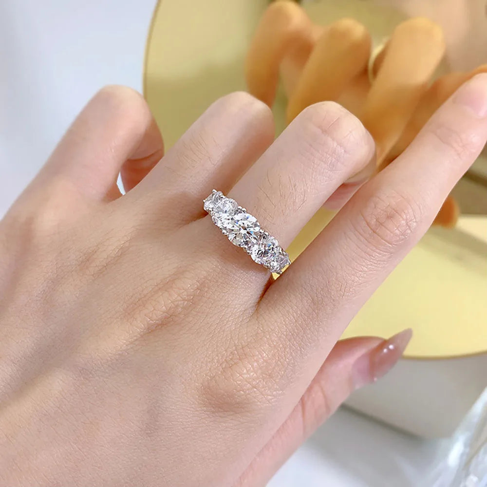 3.6ct 5 pedras d cor vvs1 moissanite anéis de diamante feminino presente de aniversário s925 prata esterlina linha anel casamento jóias de noiva, comprar todo dia