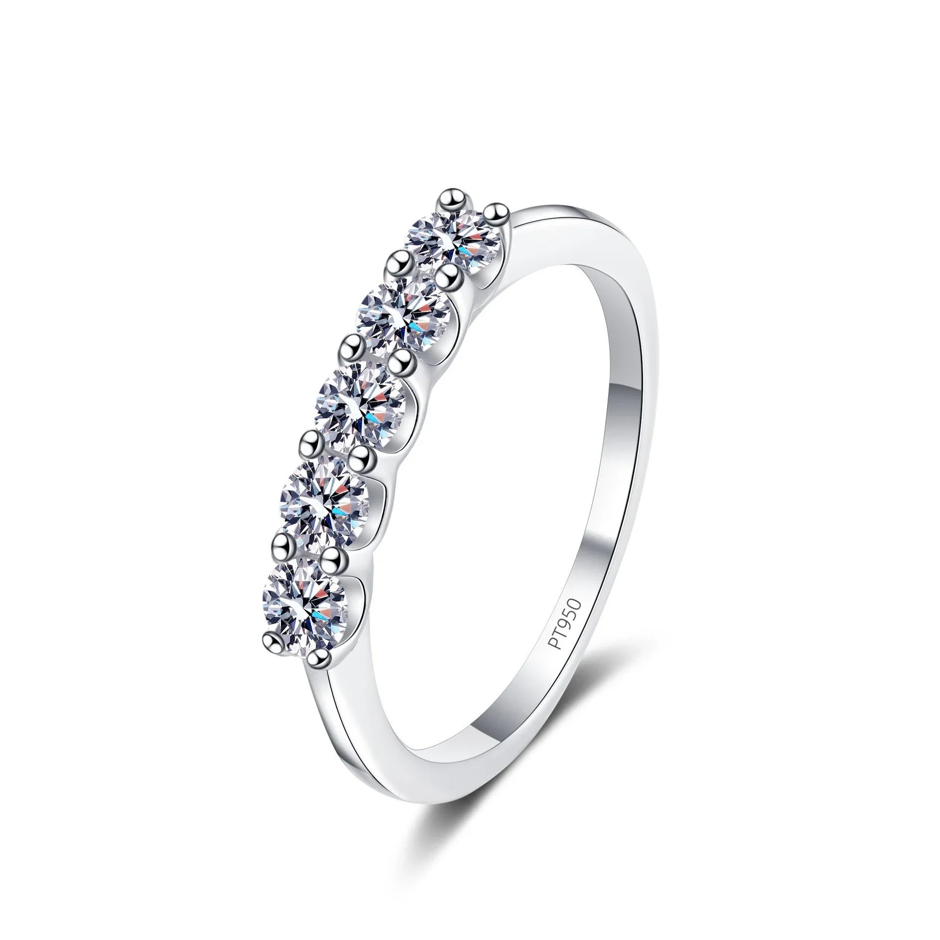 Comprar Todo Dia, Luxo pt950 proposta de platina 0.5ct moissanite diamante linha anéis para mulheres adorável anel de ouro branco real lindo presente
